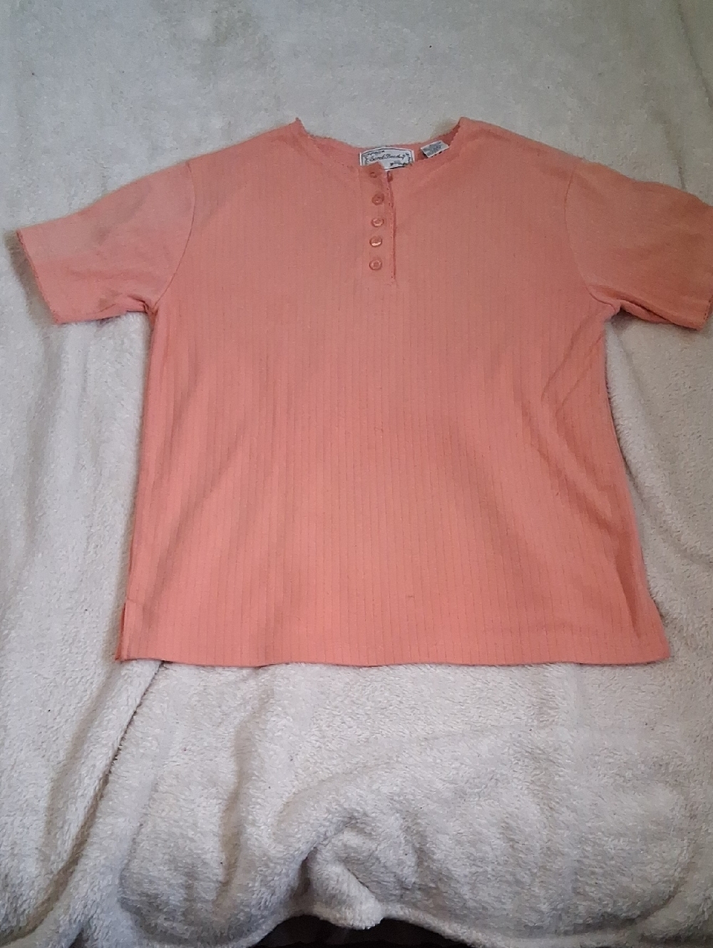 Sarah Bentley Ribbed Short Sleeve Henley Top - Peach